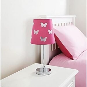 Modern Decorative Cut Out Kids Table Lamp, Pink Shade Decorative Lamps for Living Room or Kids Room - Hot Pink Butterfly
