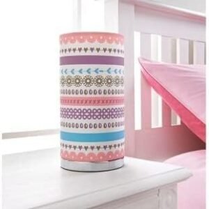 Fancy Printed Kids Room Bedside Table Lamp - Pink Floral Stripes