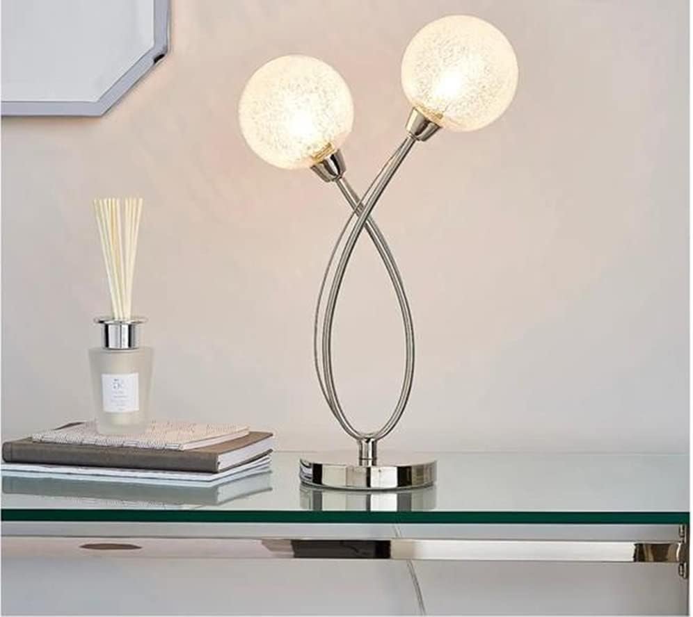 Rimi 2 Globe Crackle Ball Table Lamp Light With Dimmer - Image 3