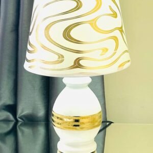 Fiz FIZPORIUM Urban Style Gold Silver Lines Ceramic Table Lamp Sitting Living Bedroom Light New - White with Gold