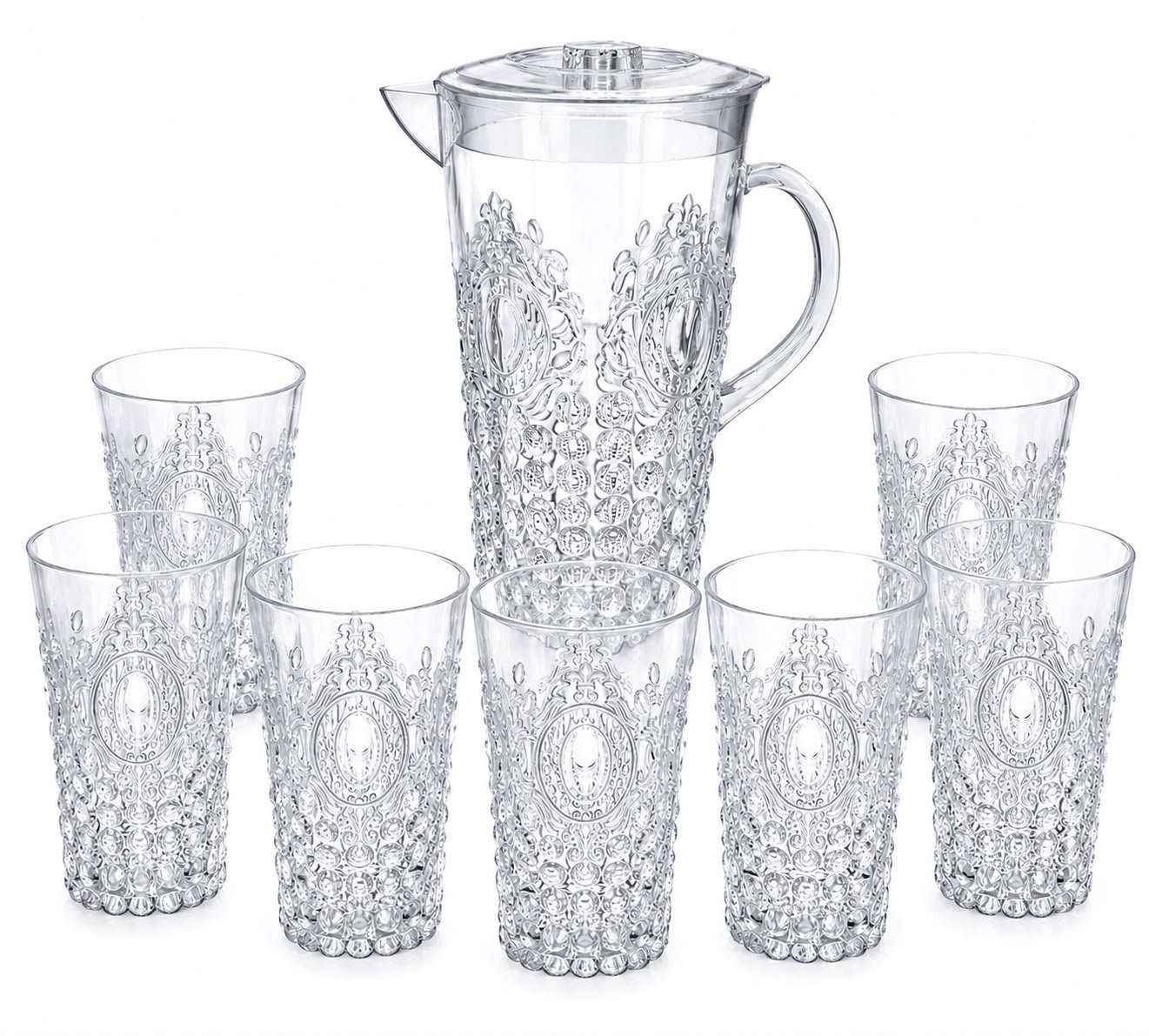 Acrylic Water Jug Set with 6 Glasses – 2.5 Litre Clear Jug with Lid & 6 x 400ml Tumblers | 7 Piece BPA-Free Drinkware Set | Crystal Effect Pitcher for Water, Juice, Iced Tea & Parties - Image 3