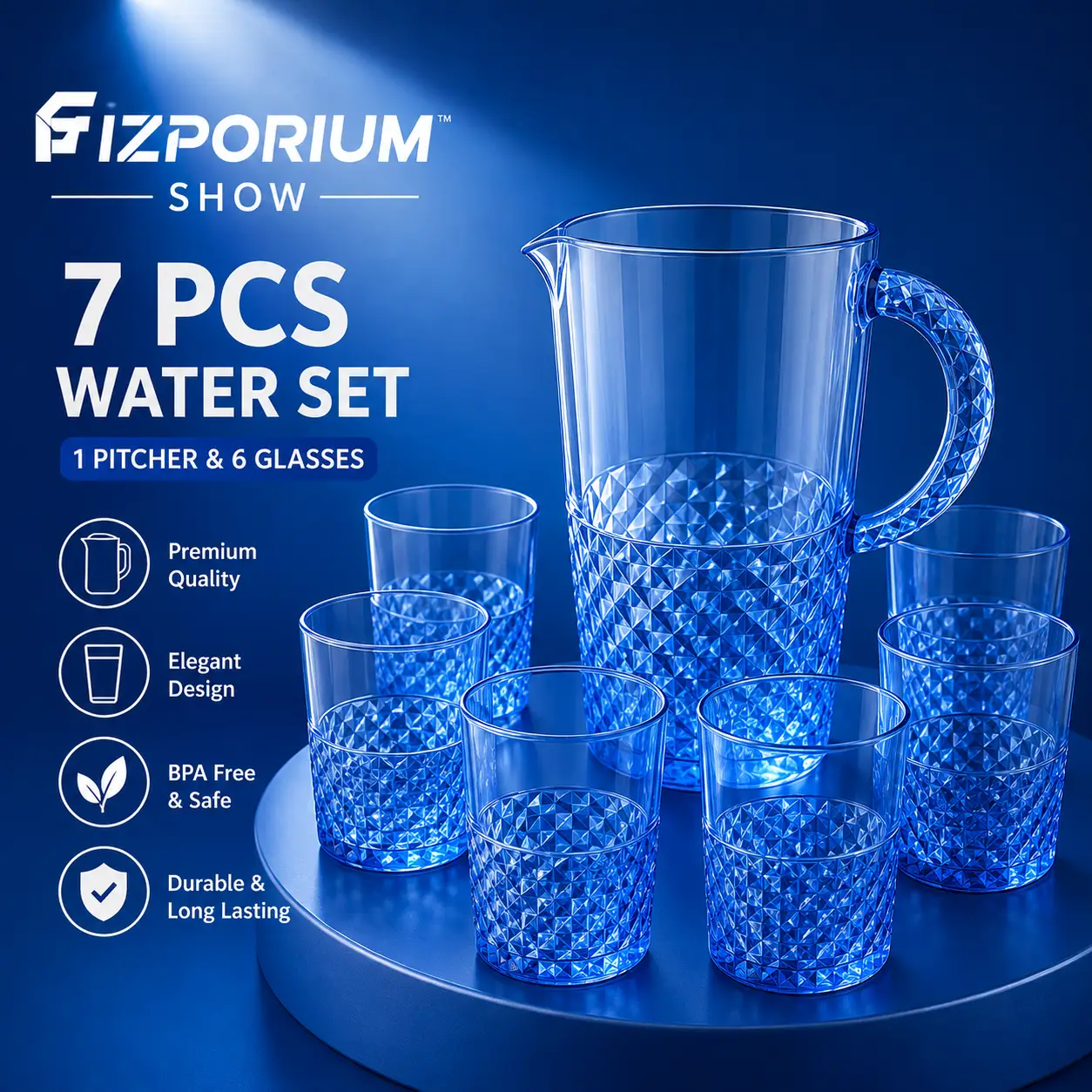 7 Piece Acrylic Water Jug & Tumblers Set – Blue