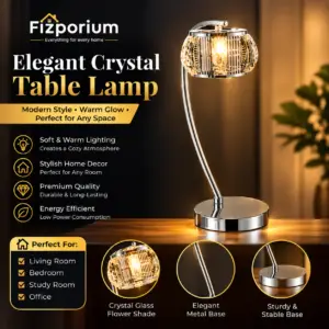 Elegant Chrome Crystal Glass Home Office Living Table Decor LED Lamp : W 120 x D 165cm x H 36cm