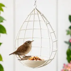 Egg Chair Hanging Metal Bird Feeder – White Garden Wild Bird Feeder with Feeding Bowl