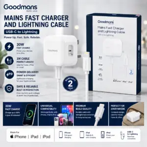 Goodmans Lightning Mains Charger & Cable 1.2m – White