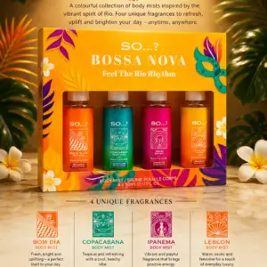 Fizporium SO…? Bossa Nova Body Mist Gift Set for Women – 4 x 50ml Fragrance Body Sprays | Copacabana Sunset, Rainforest Paradise, Rock in Rio & Tropical Tango | Ladies Gift Set.
