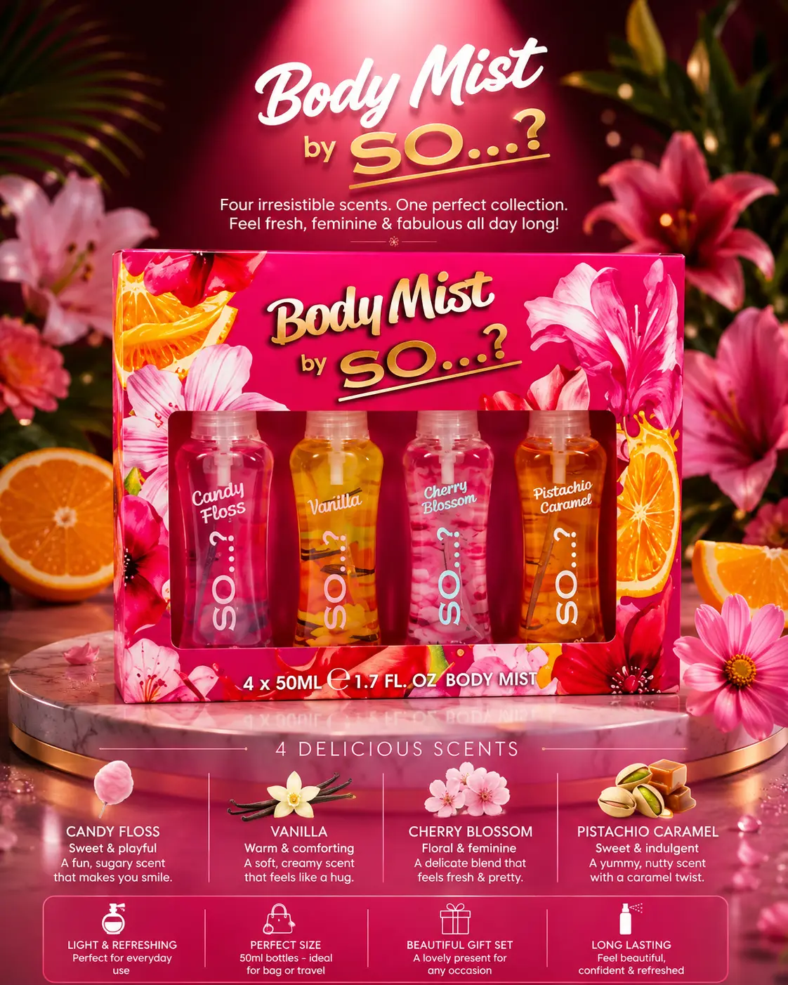 Body Mist Gift Set for Women – 4 x 50ml