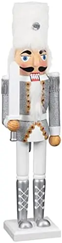 Wooden 95%, Fabric 5% Deluxe Christmas Nutcracker Ornament Resin Nutcracker Xmas Gifts 46cm 10 x 8.5 x 46cm 658g - Silver