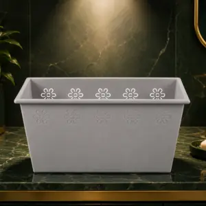 FLORAL RECTANGLE METAL TIN PLANTER TROUGH - Grey