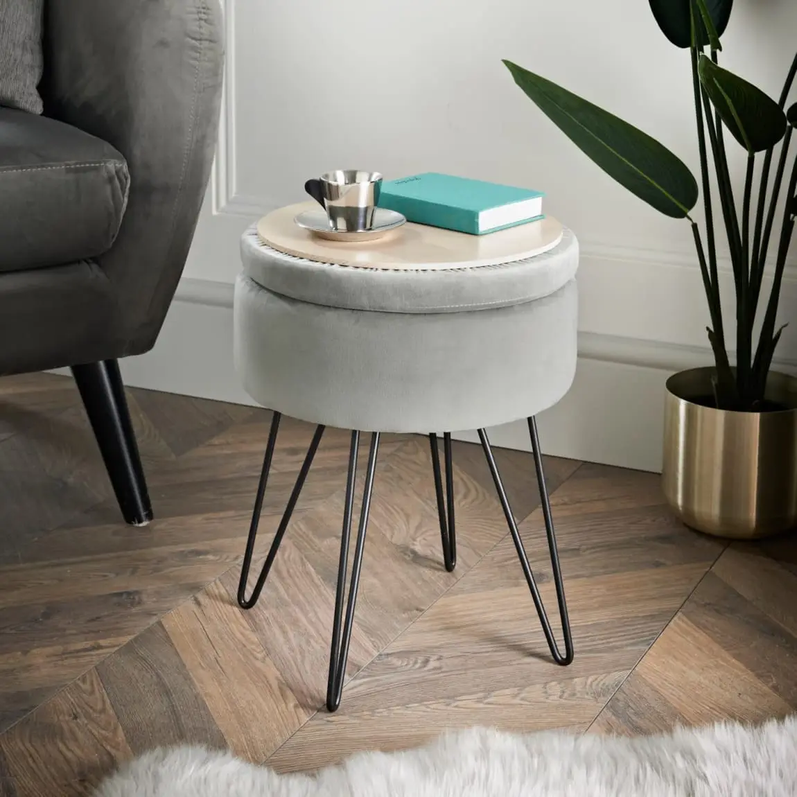 Lara Velvet Storage Footstool - Grey - Image 2