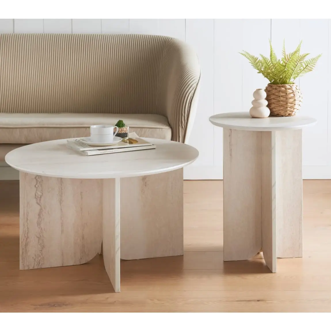 Home Collection Travertine Finsh Side Table - Image 2
