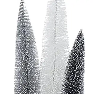 On-Trend Plastic, MDF Christmas Festive Decorations Pine Needle Christmas Tree Trio Indoor Xmas Ornaments Room Table Top Fireplace Mantel Tree Decor Gifts - White/Gre