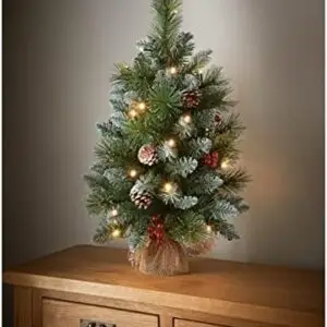 Lovely Pre-Lit Frosted Geneva Christmas Tree 68 Tips 25 Warm White LED Lights Hessian Base Battery Operated Real Woodland Feel To Your Home Over Christmas 2ft