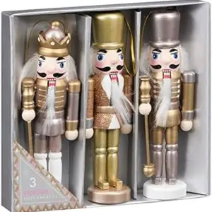 Wooden 95%, Fabric 5% Nutcracker Men Box Have Been a Fixture of Our Festive Decor For Generations 14 x 14 x 3.5cm 3pk - Gold