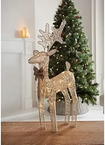 New Glamorous Design Piece 20 LED Light Up Reindeer Christmas Decoration - 45cm - Gold