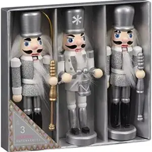 Wooden 95%, Fabric 5% Nutcracker Men Box Have Been a Fixture of Our Festive Decor For Generations 14 x 14 x 3.5cm 3pk - Silver