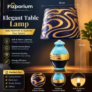 Urban Style Gold Silver Lines Ceramic Table Lamp – Blue with Gold