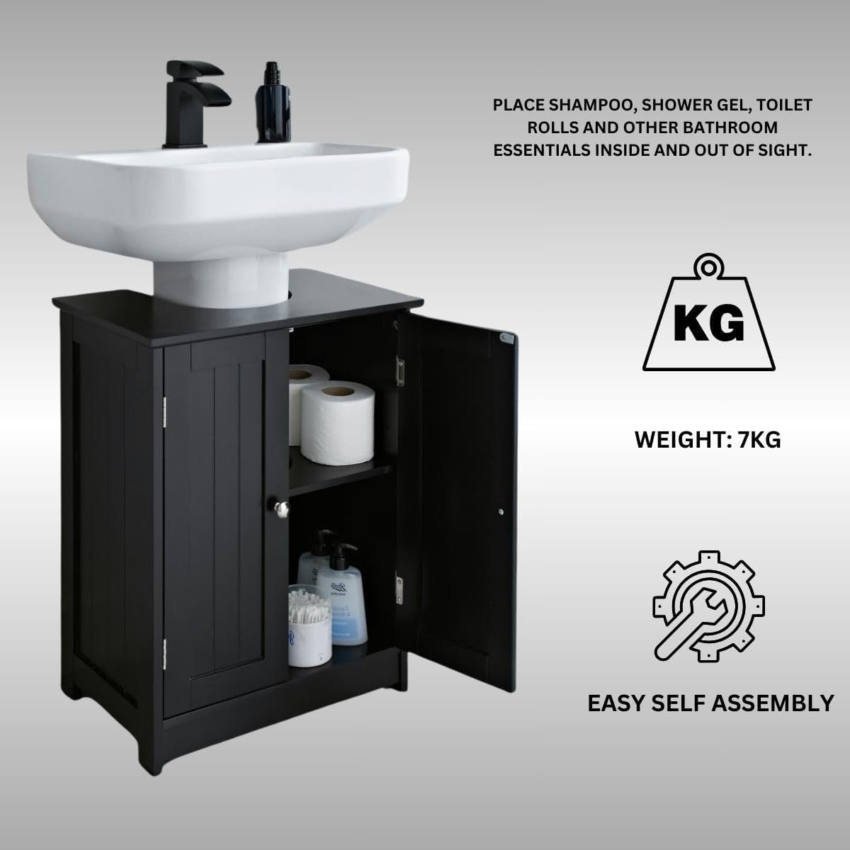 2 Door Under Sink Unit Black - Image 2