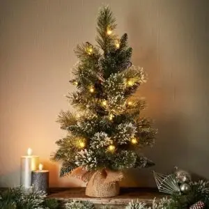 Lovely Pre-Lit Sparkling Pinecone Vienna Christmas Tree 56 Tips 30 Warm White LED Lights Hessian Base Battery Operated Real Woodland Feel To Your Home Over Christmas 2ft 35 x 60cm-Green
