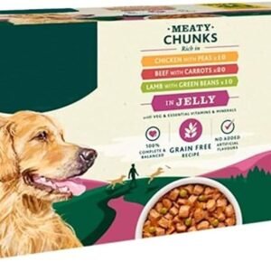 Dog Food Perfect Portions in Jelly Adult Wet Dog Food Pouches, Dog Food Wet 20x Beef & Carrots, 10x Chicken & Peas, 10x Lamb & Green Beans, 100g Each