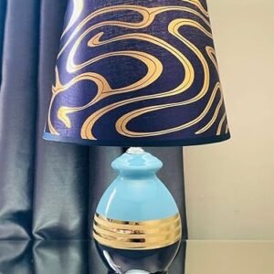 Urban Style Gold Silver Lines Ceramic Table Lamp Blue with Gold