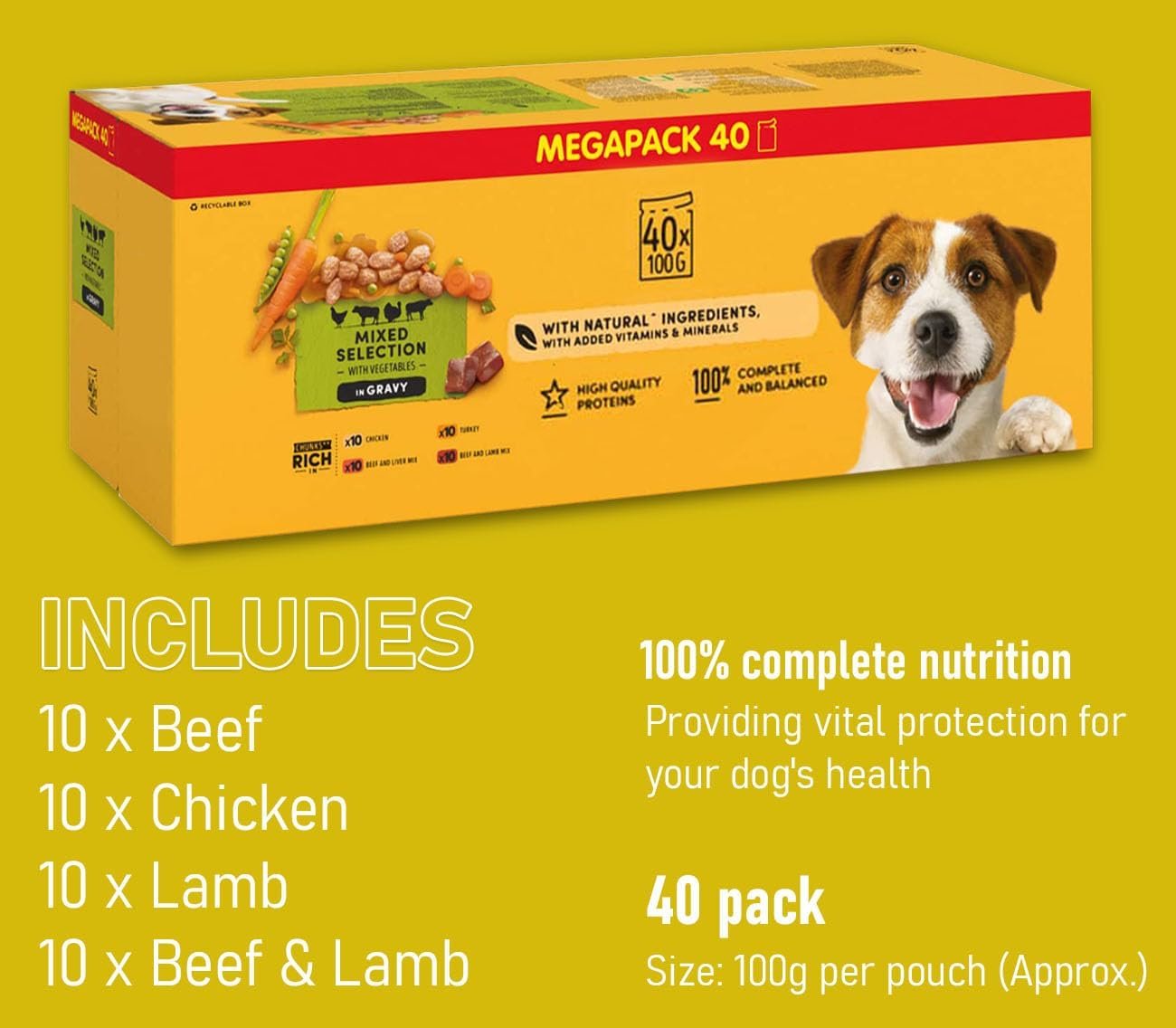 Mixed Selection Pouches in Gravy - Adult Wet Dog Food With Chicken, Turkey, Beef and Lamb Max, Beef and Liver Max (40 x 100g) - Image 2