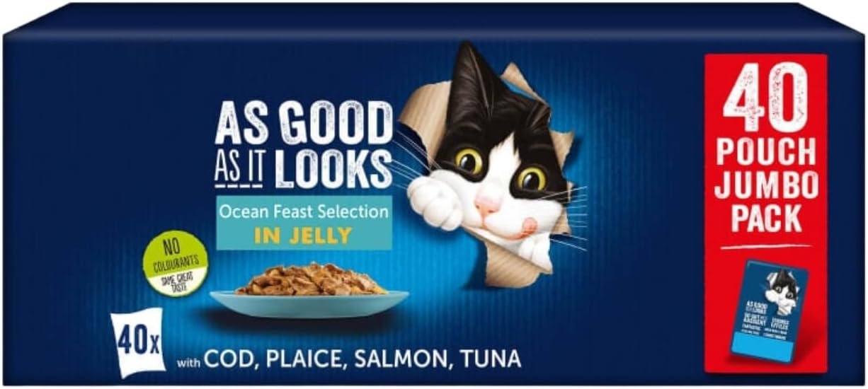 Ocean Feasts Cat Food, Cat Food Ocean, Complete Food for Adult Cats, Fish Selection in Jelly, (40 Pouches)