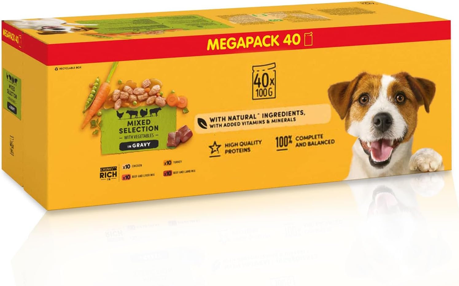 Mixed Selection Pouches in Gravy - Adult Wet Dog Food With Chicken, Turkey, Beef and Lamb Max, Beef and Liver Max (40 x 100g)