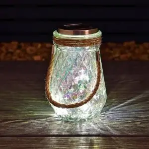 Crystal Iridescent Solar Hanging Lantern Light Outdoor Reflected Glass Solar Lantern Lights Outdoor Hanging Lantern Light with Rope Handle LED Lanterns Decorative Ornament