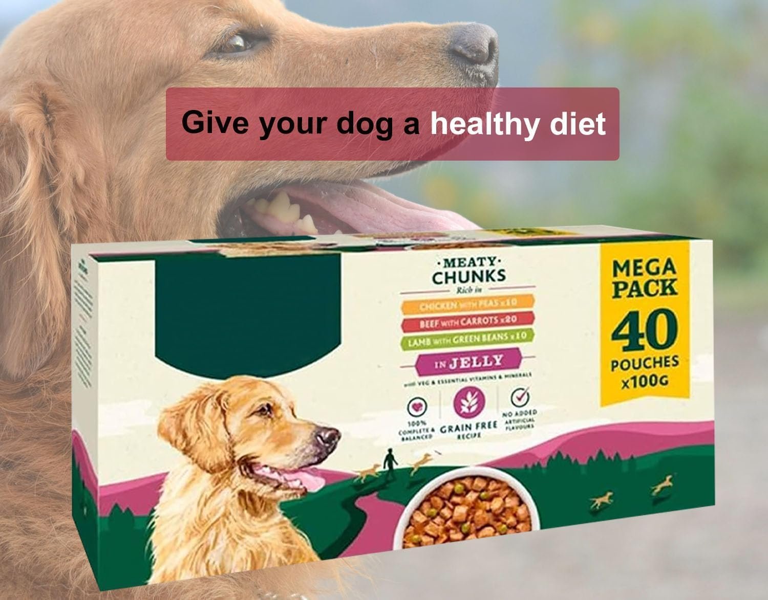 Dog Food Perfect Portions in Jelly Adult Wet Dog Food Pouches, Dog Food Wet 20x Beef & Carrots, 10x Chicken & Peas, 10x Lamb & Green Beans, 100g Each - Image 2