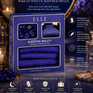 New Blue Sleeping Beauty Set Perfect Curls in The Morning Without Any Heat Damage Includes Heatless Curler, Scrunchies and Hair Clip Great as a Gift for Friends or Family - A47