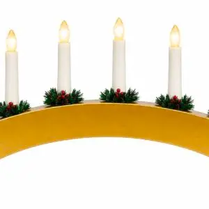 Gold Wooden Candle Bridge with 7 Warm White LED Candles – Battery Operated Christmas Decoration