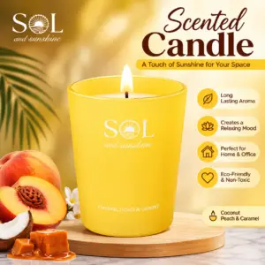 Sol Large Tin Scented Candle – Coconut, Peach & Caramel