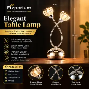 DEERA 2 Flower Cut Out Design Flower Crystal Table Lamp Light with Dimmer