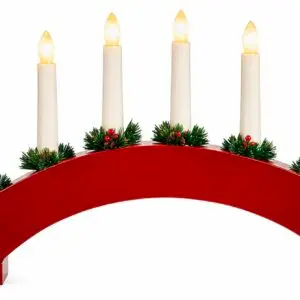 Red  Wooden Candle Bridge with 7 Warm White LED Candles – Battery Operated Christmas Decoration