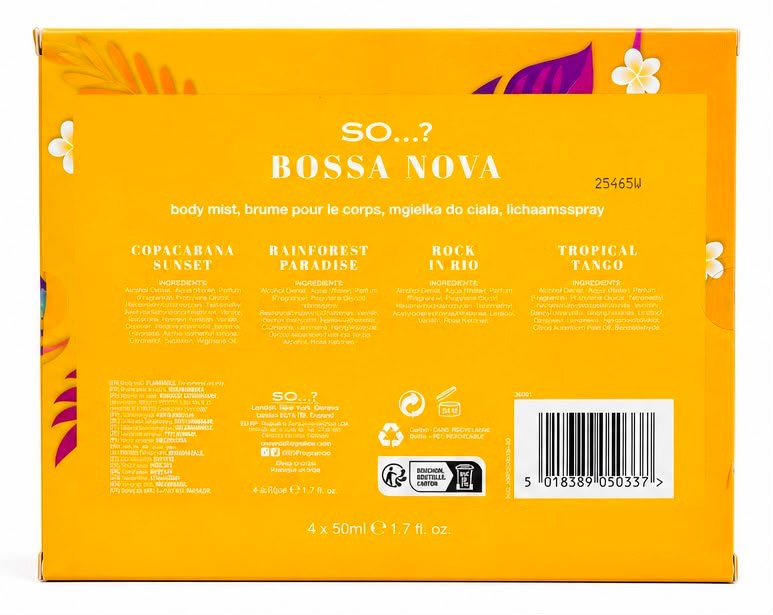 Fizporium SO…? Bossa Nova Body Mist Gift Set for Women – 4 x 50ml Fragrance Body Sprays | Copacabana Sunset, Rainforest Paradise, Rock in Rio & Tropical Tango | Ladies Gift Set. - Image 2