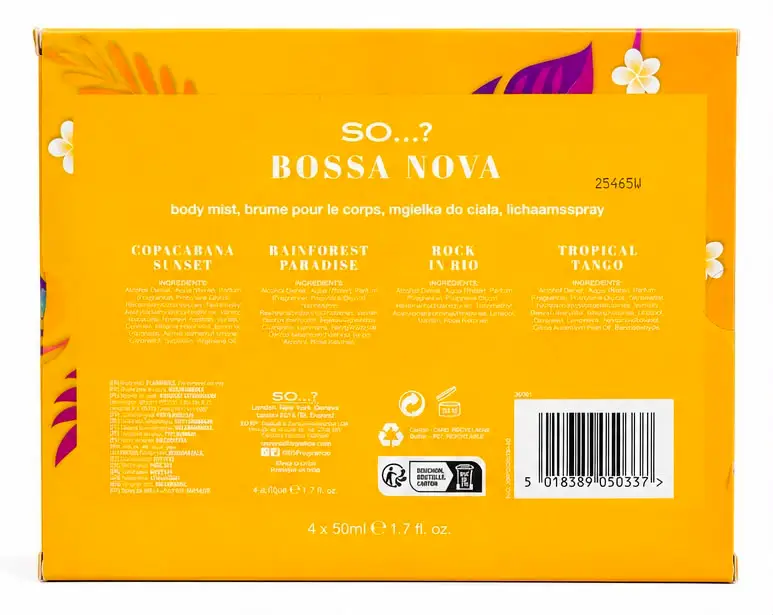 Fizporium SO…? Bossa Nova Body Mist Gift Set for Women – 4 x 50ml Fragrance Body Sprays | Copacabana Sunset, Rainforest Paradise, Rock in Rio & Tropical Tango | Ladies Gift Set. - Image 2