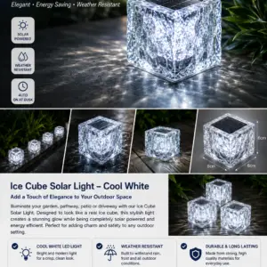 Ice Cube Solar Light – Cool White LED Decorative Garden Light Outdoor Patio Pathway Light