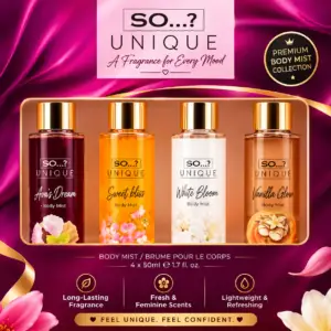 Unique Body Mist Gift Set for Women – 4 x 50ml Fragrance Body Sprays | Vanilla Candy, Sweet Pea, White Blossom & Truffle Cream | Ladies Perfume Gift Set
