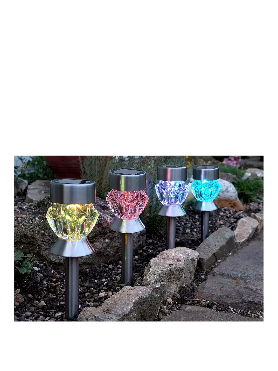Crystal Stainless Steel Solar Stake Light 4 Pack