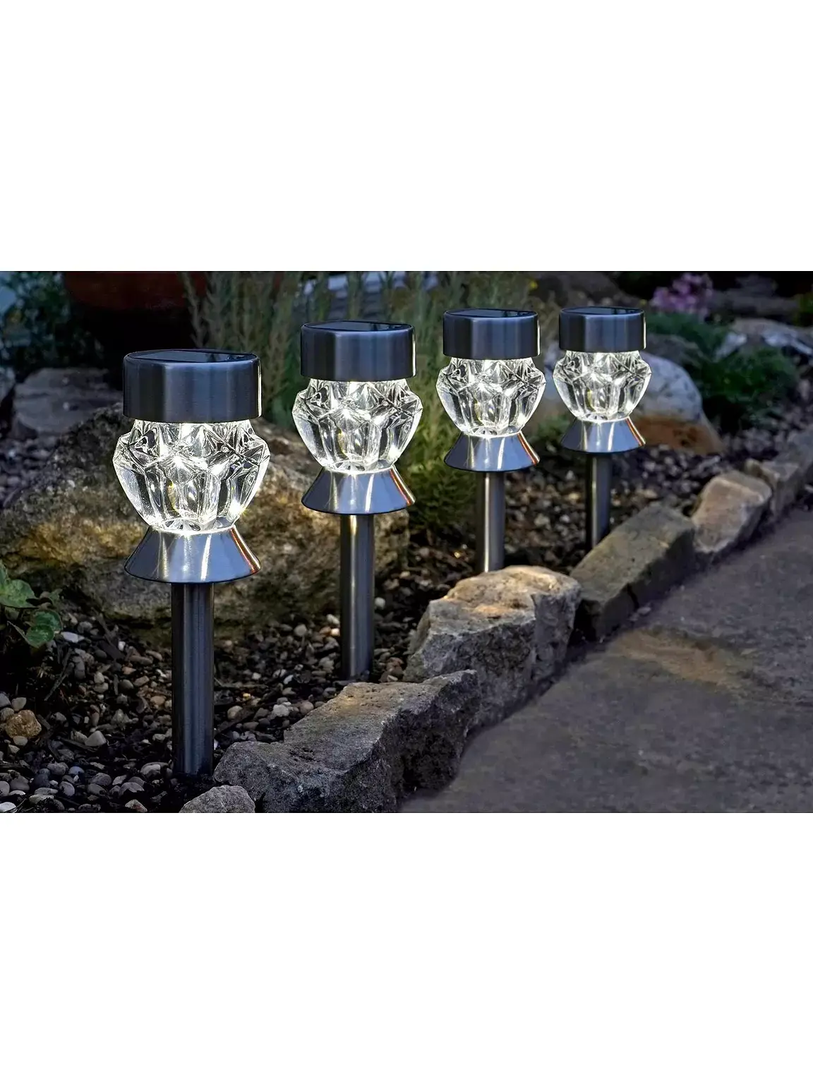 Crystal Stainless Steel Solar Stake Light 4 Pack - Image 2