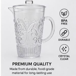 3 Litre Clear Plastic Water Jug with Lid | Decorative BPA-Free Serving Pitcher | Durable Juice, Water & Iced Tea Jug for Home, Fridge, Garden Parties & Office.