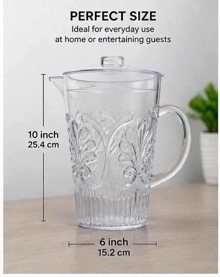 3 Litre Clear Plastic Water Jug with Lid | Decorative BPA-Free Serving Pitcher | Durable Juice, Water & Iced Tea Jug for Home, Fridge, Garden Parties & Office. - Image 2