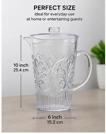 3 Litre Clear Plastic Water Jug with Lid | Decorative BPA-Free Serving Pitcher | Durable Juice, Water & Iced Tea Jug for Home, Fridge, Garden Parties & Office. - Image 2
