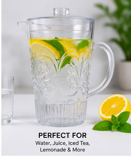 3 Litre Clear Plastic Water Jug with Lid | Decorative BPA-Free Serving Pitcher | Durable Juice, Water & Iced Tea Jug for Home, Fridge, Garden Parties & Office. - Image 5