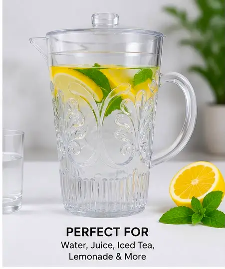 3 Litre Clear Plastic Water Jug with Lid | Decorative BPA-Free Serving Pitcher | Durable Juice, Water & Iced Tea Jug for Home, Fridge, Garden Parties & Office. - Image 5