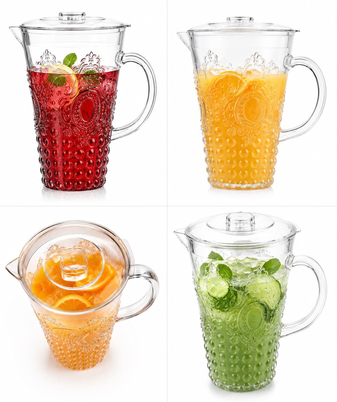3 Litre French Style Clear Plastic Water Jug with Lid | BPA-Free Serving Pitcher | Durable Drinks Jug for Water, Juice, Lemonade & Iced Tea - Image 2