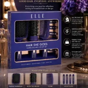 Elle Hairbrush Gift Set - Purple Brush Hair Set Gift For Her