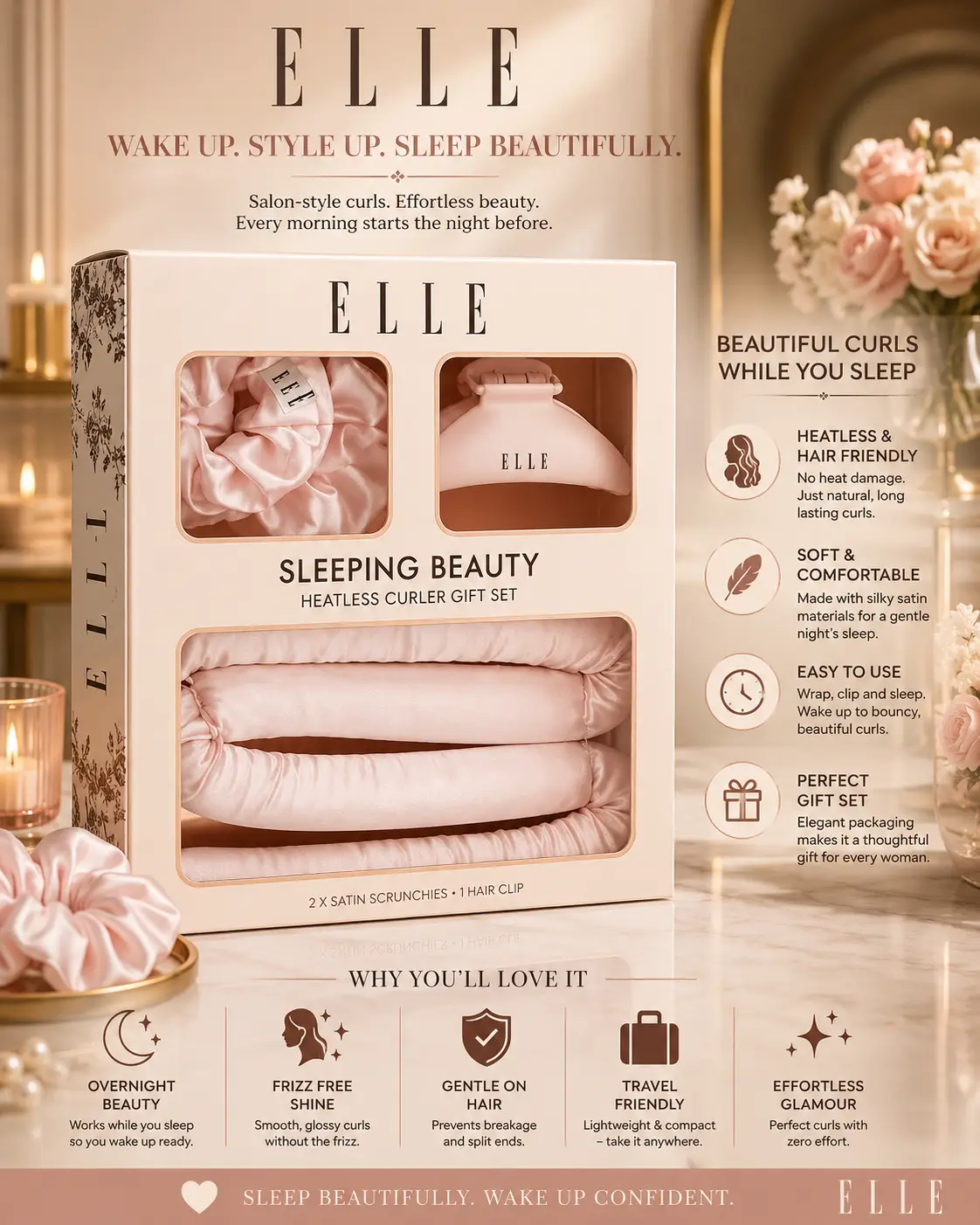 4 pcs Elle Sleeping Beauty Set Perfect Curls - Pink