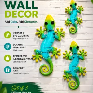 Beautifully Glass Body Reflects Sunlight Gecko Wall Art Brighten Up Any Wall or Fence in Your Garden 3pk - Green